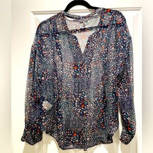Joie Sheer Floral Navy Blouse Size L